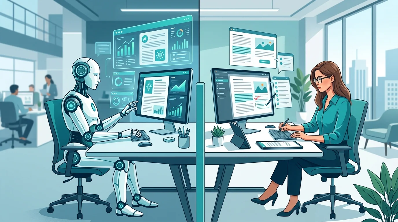 AI-Redaktion: KI und menschliche Redakteure arbeiten gemeinsam an Content-Produktion