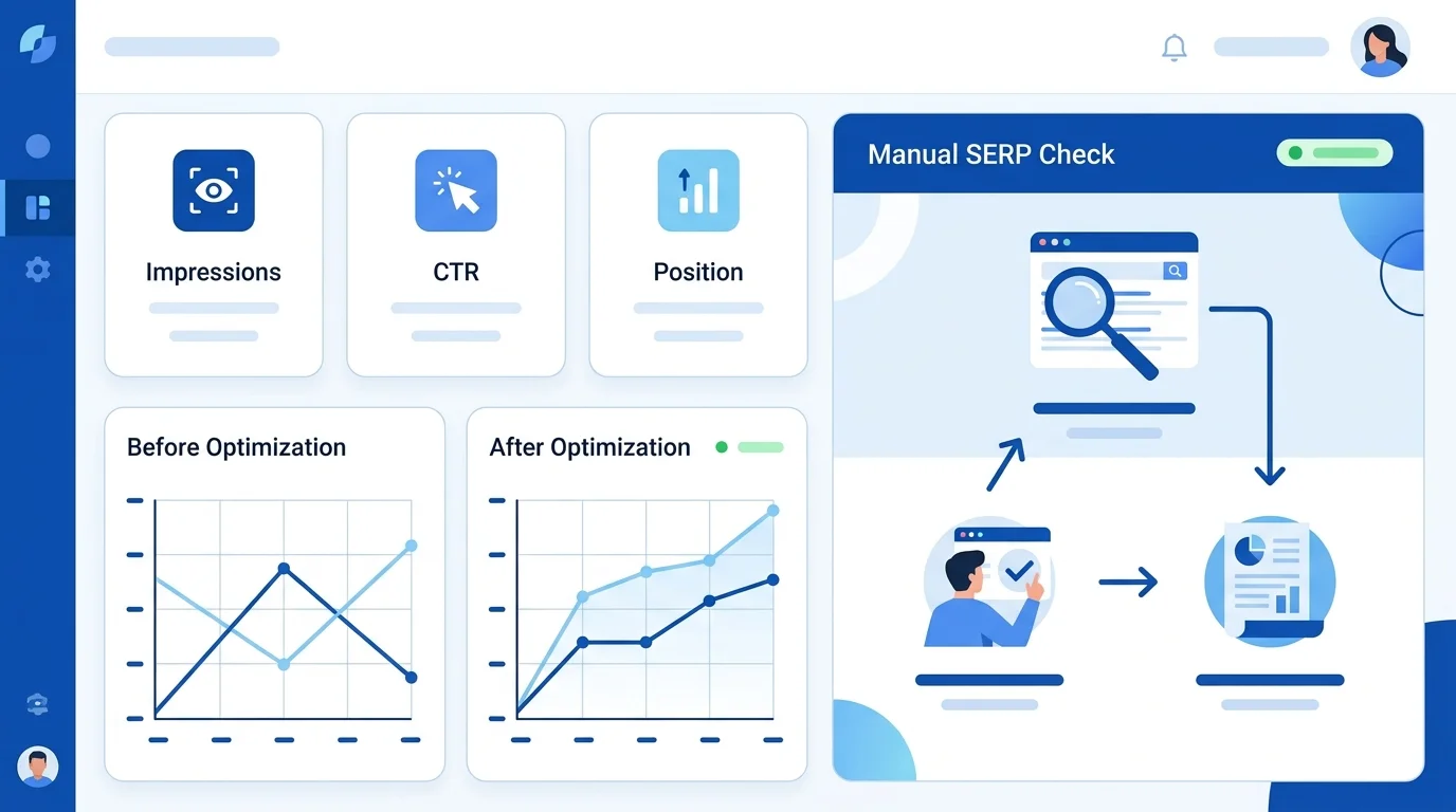 Dashboard-Ansicht für AI-Overview-Monitoring mit Google Search Console Metriken und SERP-Tracking