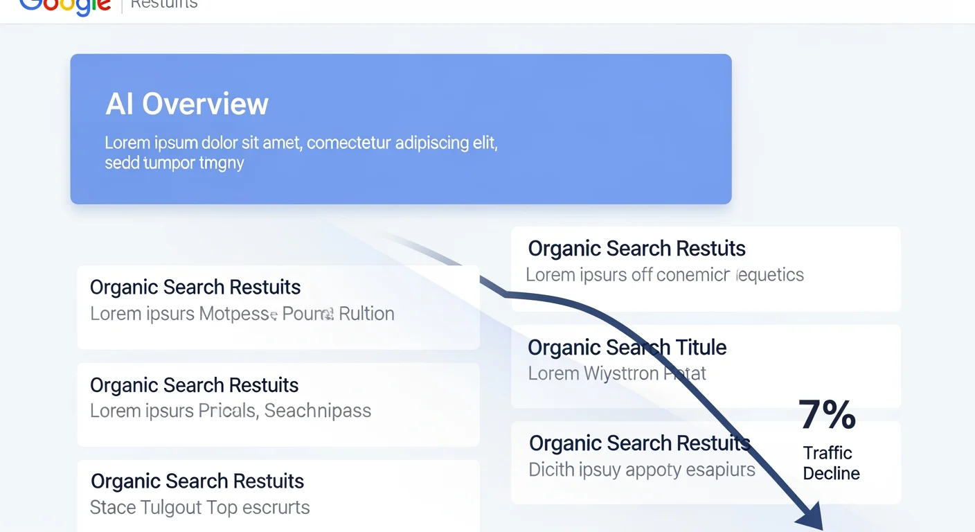 AI Overviews optimieren: Darstellung einer Google-Suchergebnisseite mit AI Overview Box und organischen Ergebnissen darunter