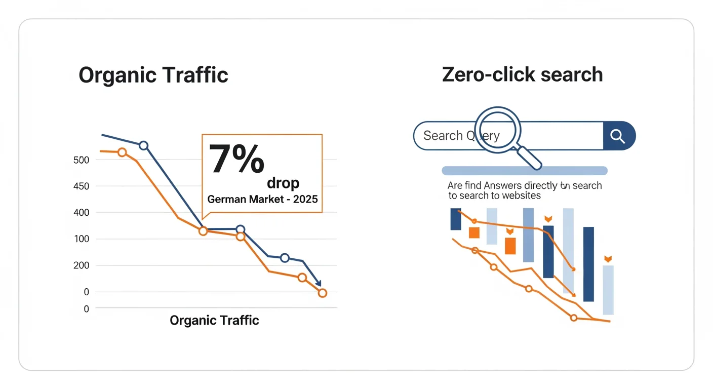 Grafik zeigt organischen Traffic-Rückgang 2025 durch AI Overviews und Zero-Click-Suchen in Deutschland