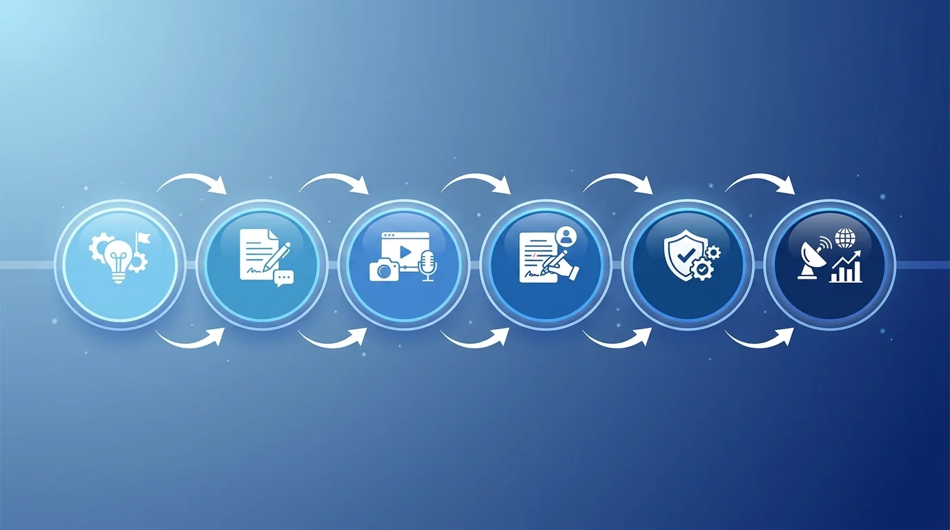 AI Redaktion Workflow: 6-Stufen-Prozess von Strategie bis Analyse für automatisierte Content-Produktion