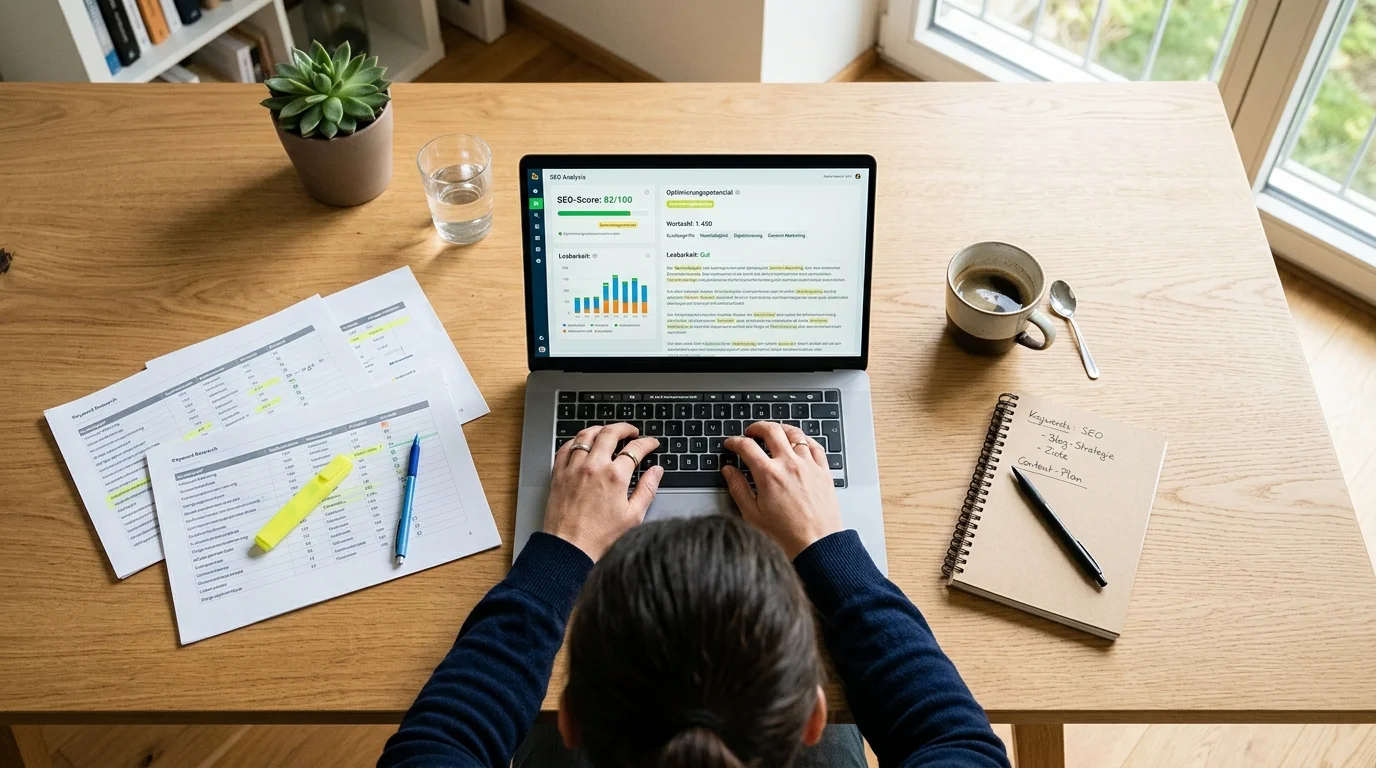 Surfer SEO Content-Optimierung für deutschsprachige Inhalte – Screenshot-Illustration eines SEO-Workflows
