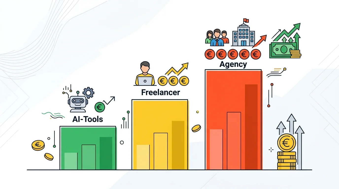 Kosten automatisierte Textoptimierung vs. Freelancer vs. Agentur: Preisvergleich für SMBs im DACH-Raum