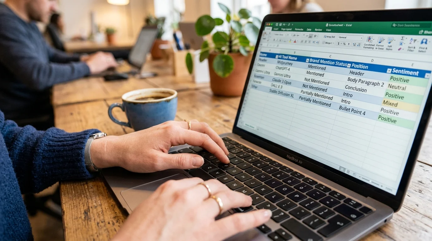 Einfache Excel-Tabelle für manuelles Benchmarking von Markenerwähnungen in KI-Tools