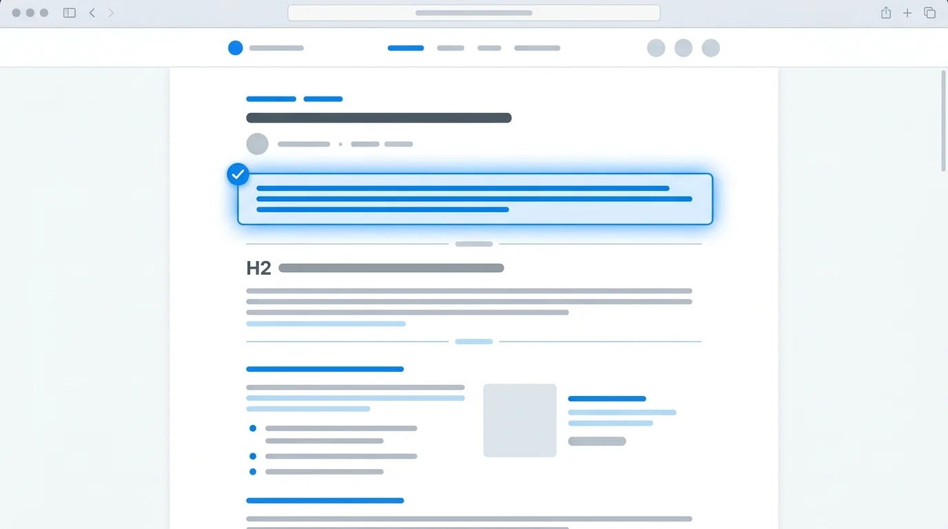 Answer-First Content-Struktur für AI Overviews: direkte Antwort in den ersten 100 Wörtern
