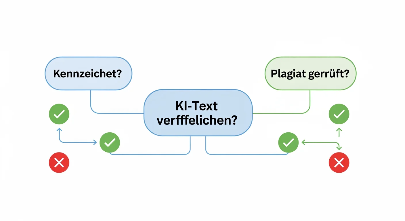 Visualisierung der DACH-Rechtslage zu KI-Texten veröffentlichen mit Ja-Nein-Entscheidungsbaum