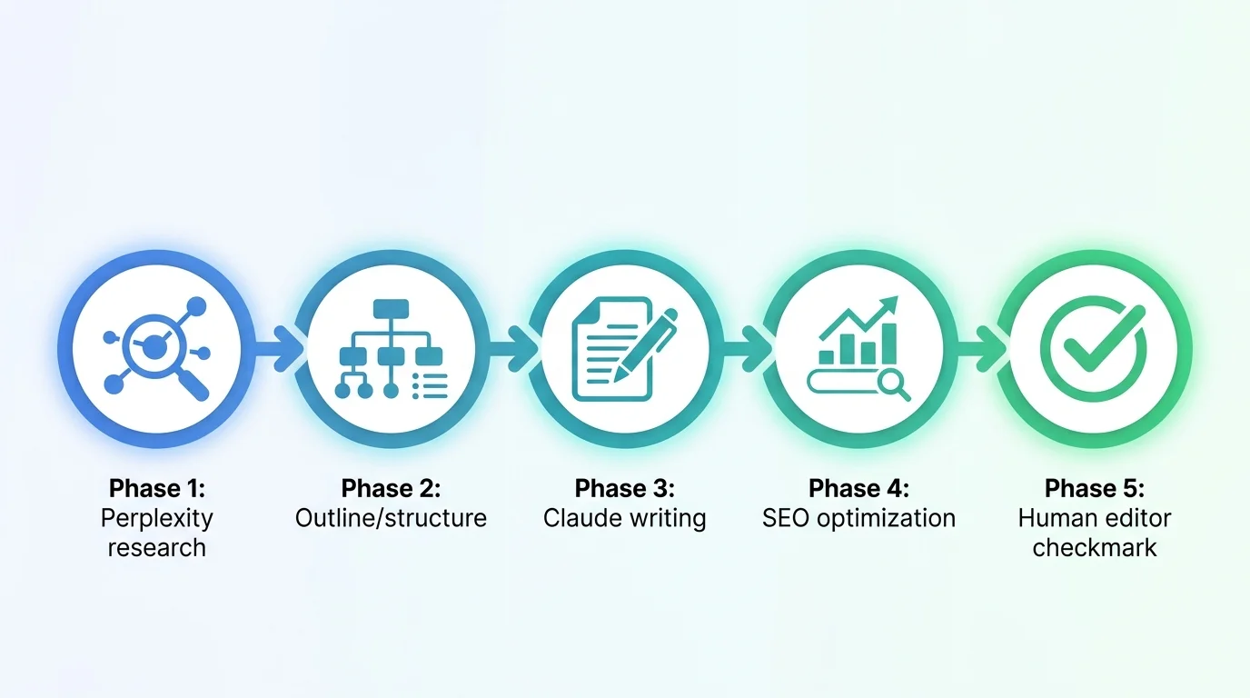 Anti-Slop Content-Workflow in 5 Phasen: Recherche, Struktur, Entwurf, SEO, Editing