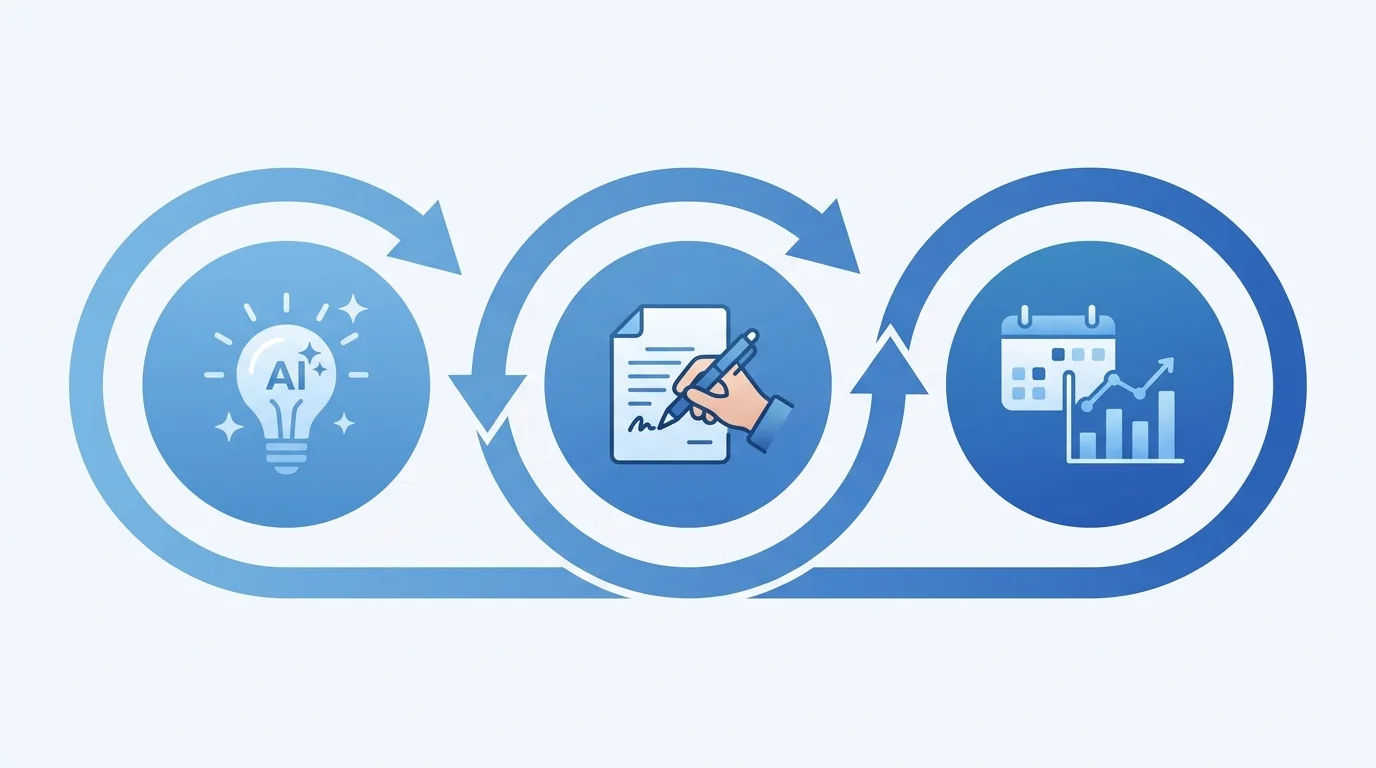 Drei-Phasen-Workflow für LinkedIn-Content: Ideenfindung, menschliches Editing und Planung mit Tools