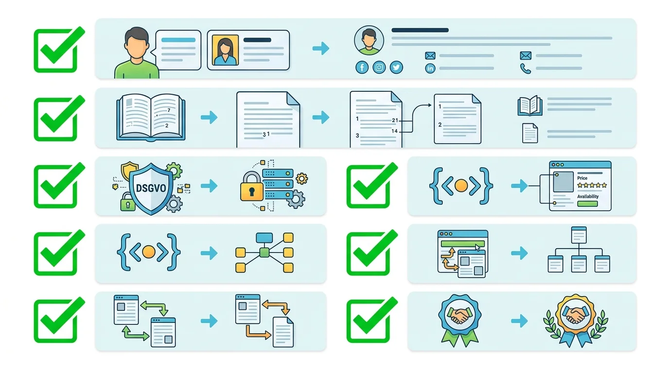 E-E-A-T Checkliste für DACH-Content: Erfahrung, Expertise, Autorität und Vertrauen mit Schema-Markup
