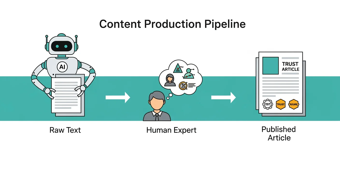 KI Content Workflow mit menschlicher Anreicherung für E-E-A-T: Von KI-Rohtext zu vertrauenswürdigem Content