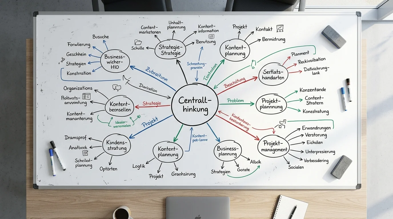 Content-Cluster Struktur für Topical Authority mit Pillar-Content und Detailartikeln als Diagramm