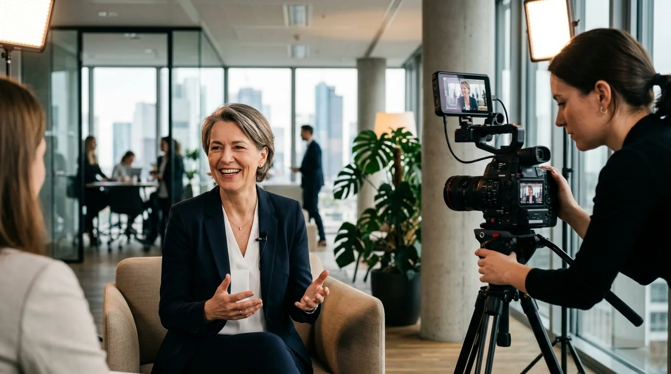 Führungskraft nimmt an einem Thought-Leadership-Interview für interne und externe Markenkommunikation teil