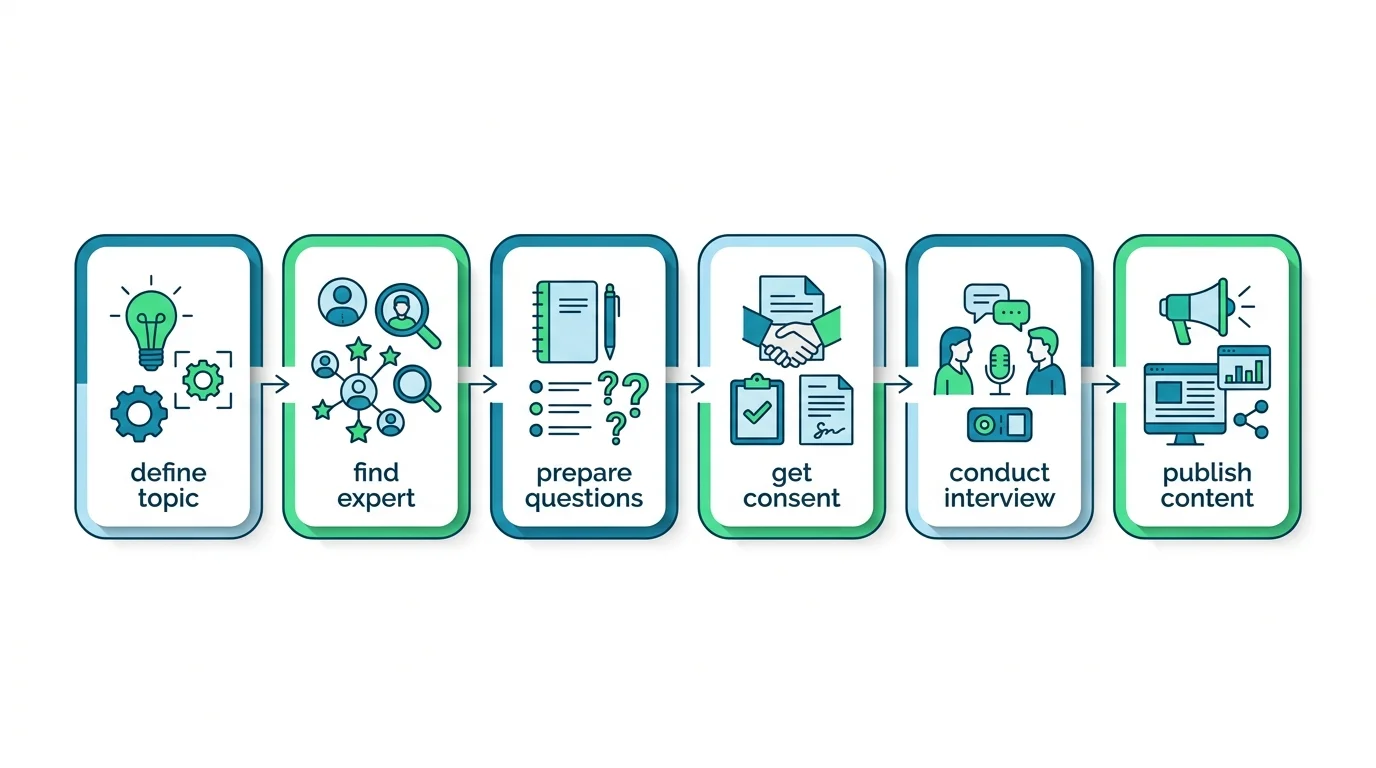 Schritt-für-Schritt Prozessdiagramm für die Durchführung eines Experteninterviews