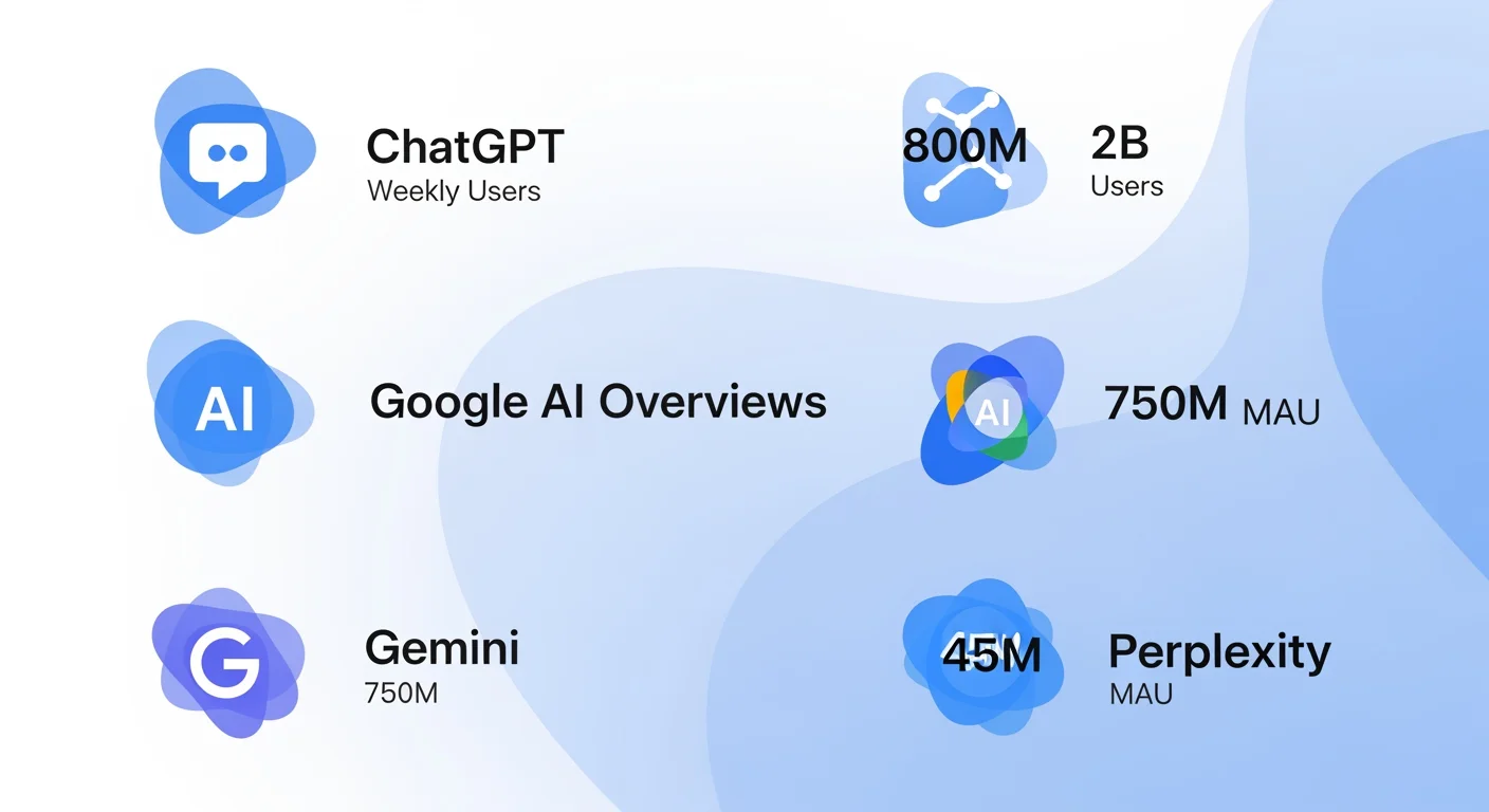 Nutzerstatistik: ChatGPT 800 Millionen, Google AI Overviews 2 Milliarden, Gemini 750 Millionen monatliche Nutzer 2025