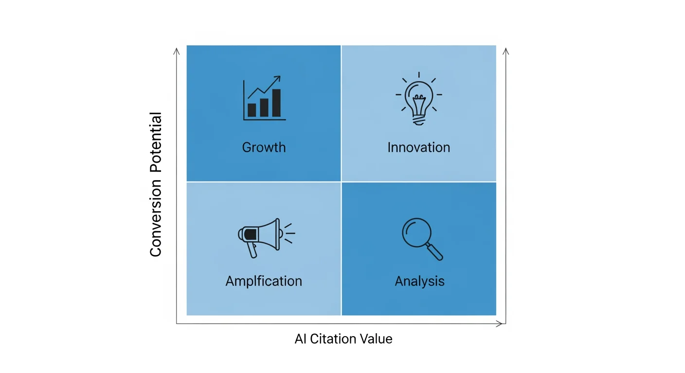 Strategische Matrix für KI-Visibility-Arbitrage: High-Intent-Queries mit hohem Conversion-Potenzial versus generischer Top-Funnel-Content