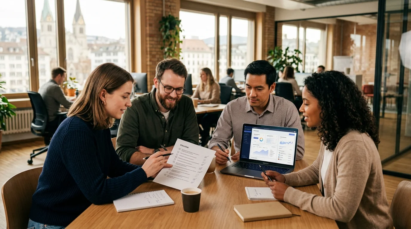 Team-Meeting zu KI-Nutzungsrichtlinien und DSGVO-Checkliste für Marketing-Workflows
