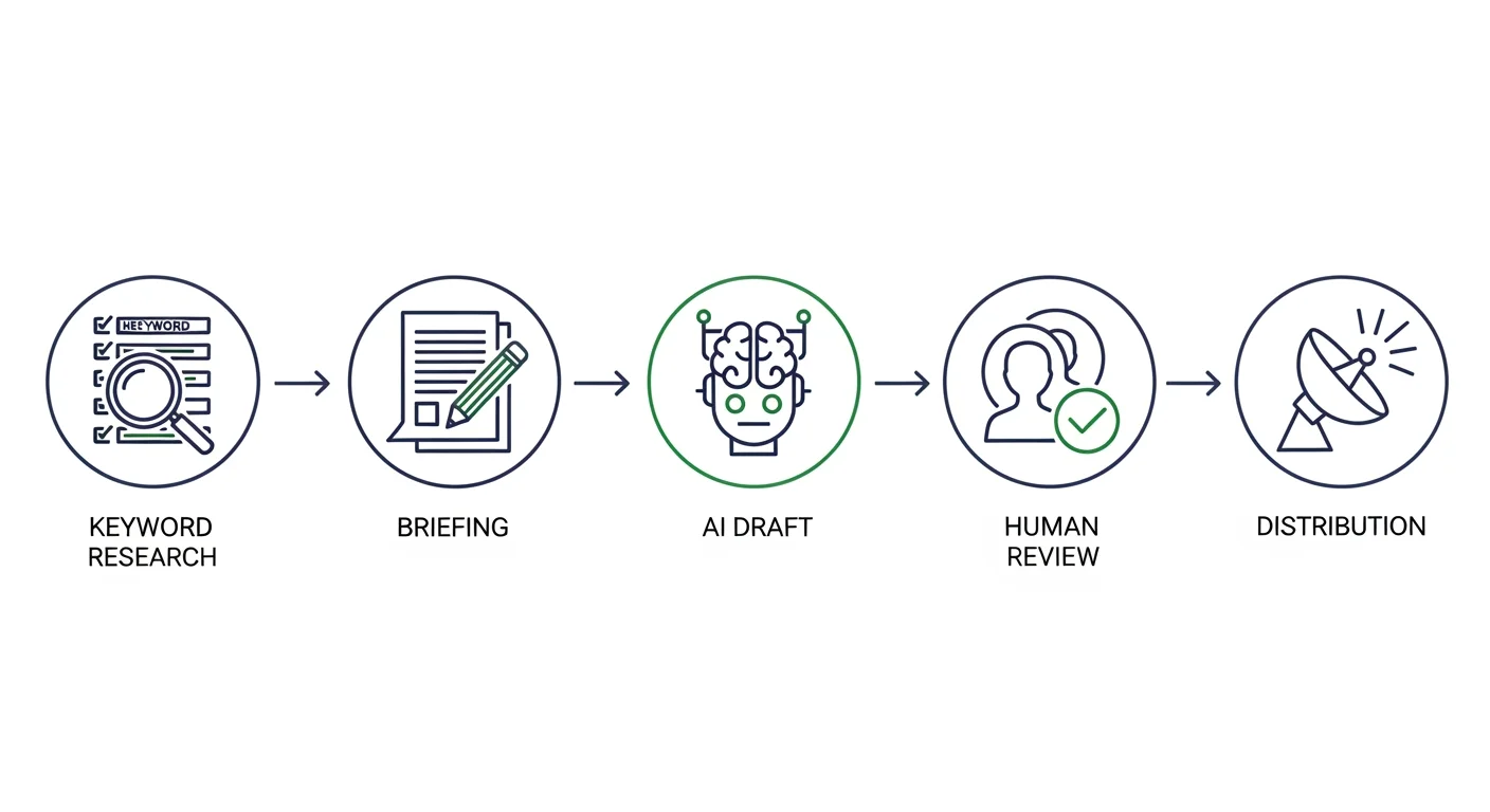 Schrittweise KI Content Pipeline für B2B Marketing Teams aufgebaut in fünf Schritten