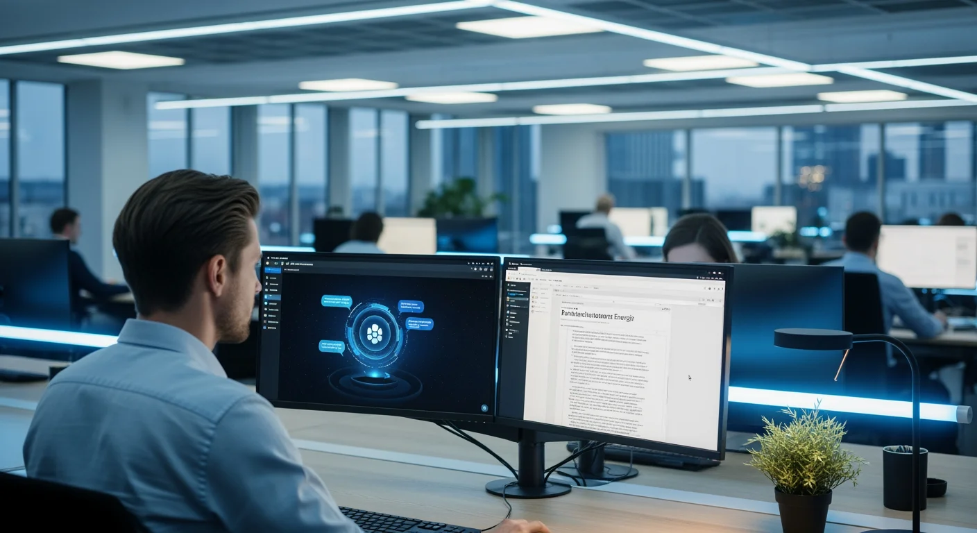 KI im Journalismus: Redakteur arbeitet mit KI-Tools an modernem Redaktionsworkflow