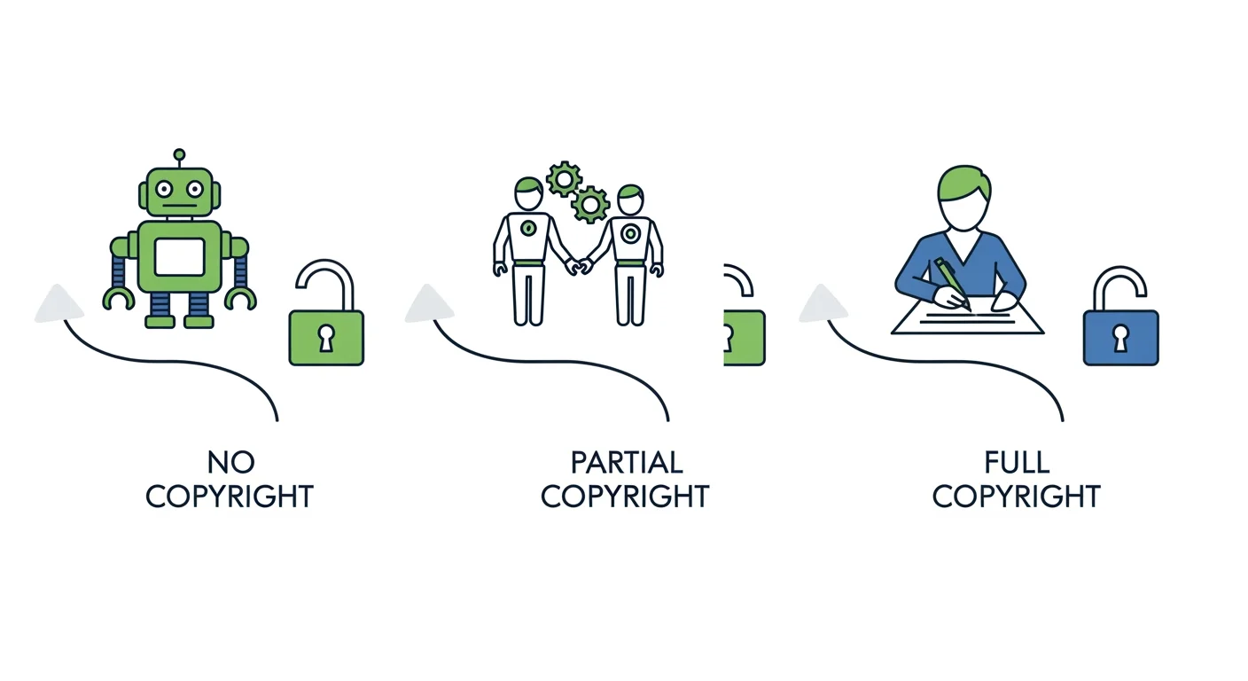 Urheberrecht an KI-generierten Texten – drei Szenarien im Vergleich