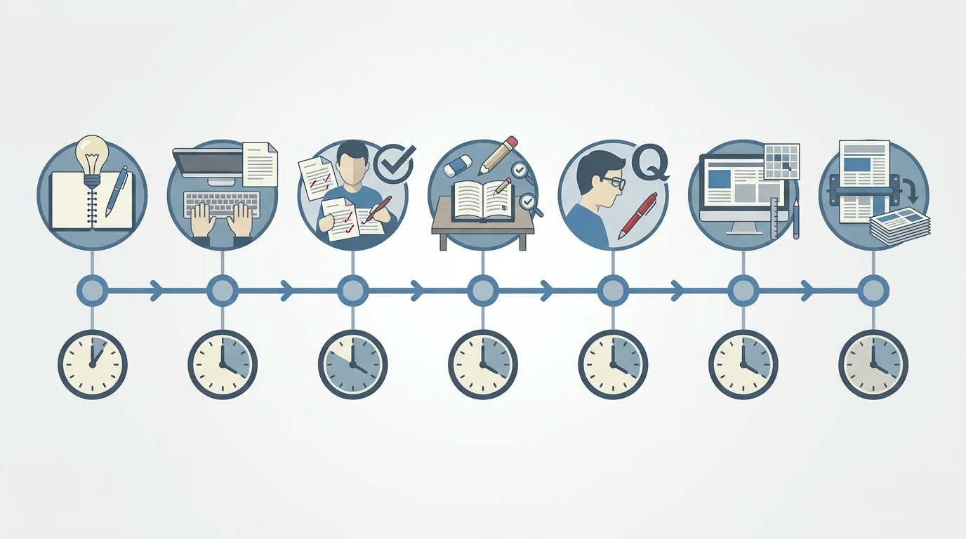 Klassischer Redaktionsworkflow Zeitübersicht: Prozessschritte und Zeitaufwand ohne KI-Unterstützung