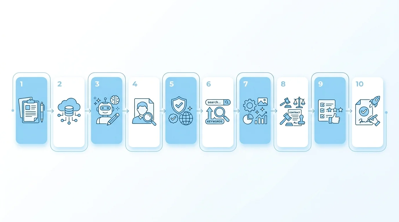 10-stufiger KI-SEO-Lektorat Workflow von Briefing bis Freigabe