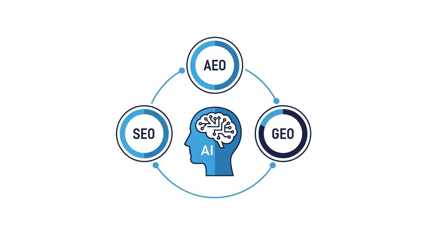 KI SEO Texte 2026: Drei Optimierungsebenen SEO, AEO und GEO im Überblick