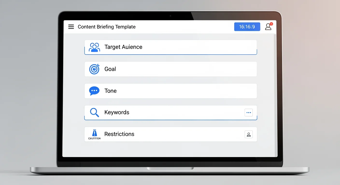 Content-Briefing Vorlage für KI-Texte mit fünf Pflichtfeldern