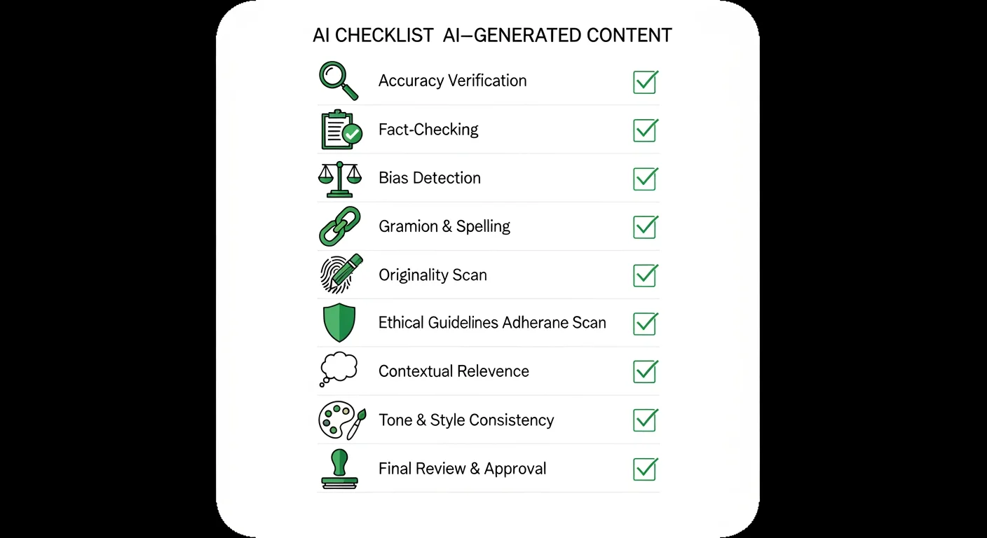 QS-Checkliste für KI-Content mit 10 Qualitätspunkten vor der Veröffentlichung