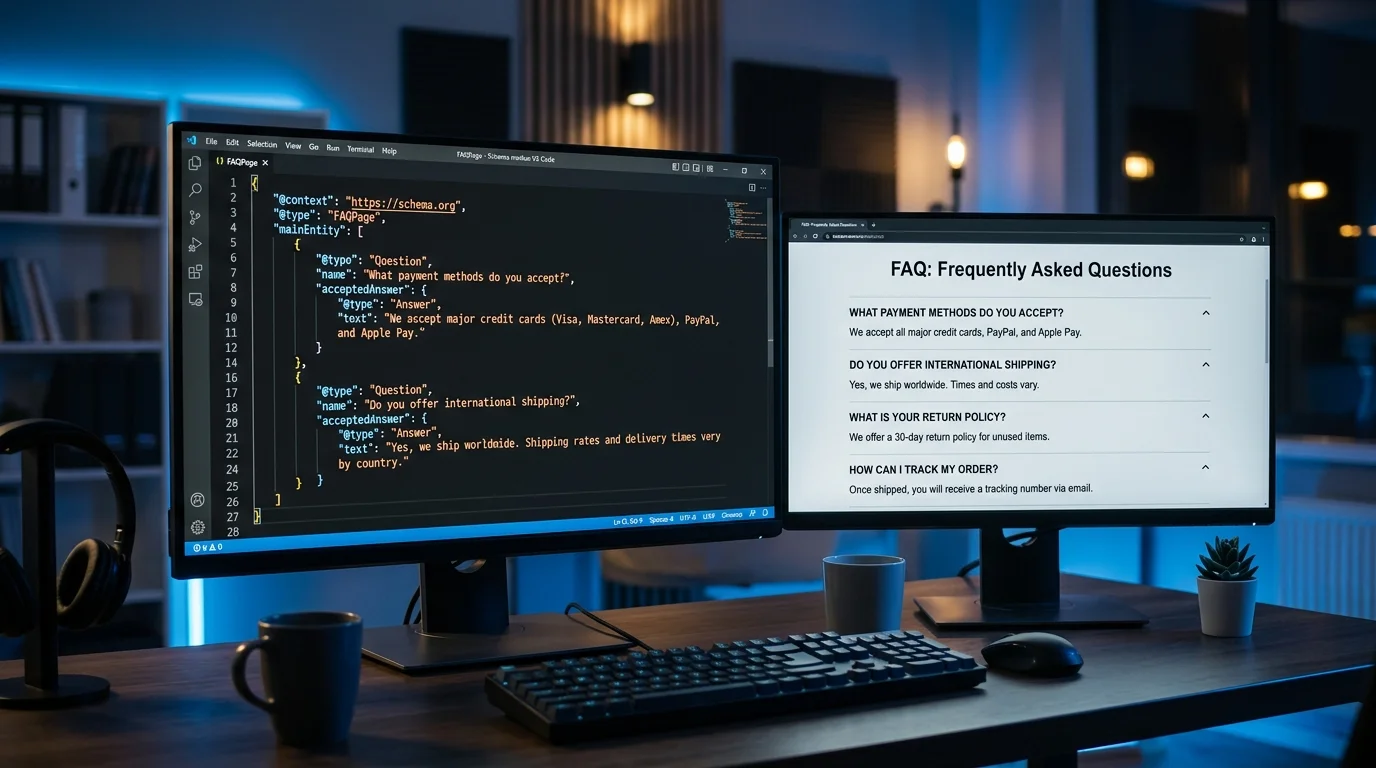 FAQPage Schema Markup für generative KI-Suche – strukturierte Daten visualisiert