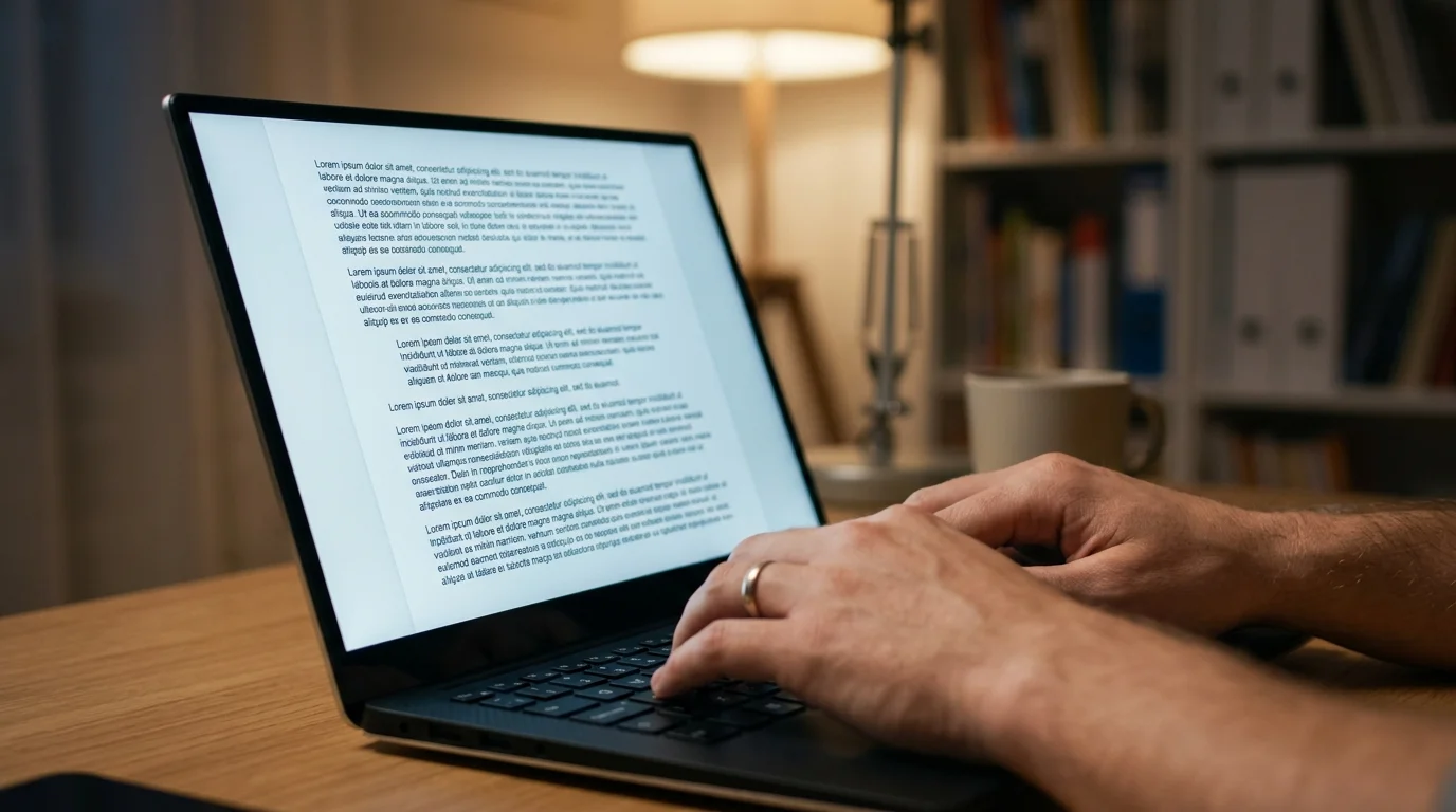 Claude AI für Longform-Texte: Romanentwurf auf einem Bildschirm mit natürlichem Schreibfluss