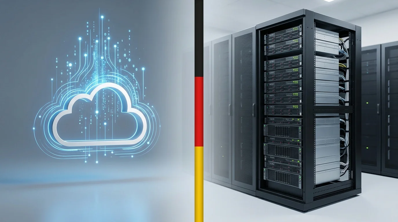 Vergleich Cloud vs On-Premise Redaktionssystem mit Serverinfrastruktur und DSGVO-Symbol