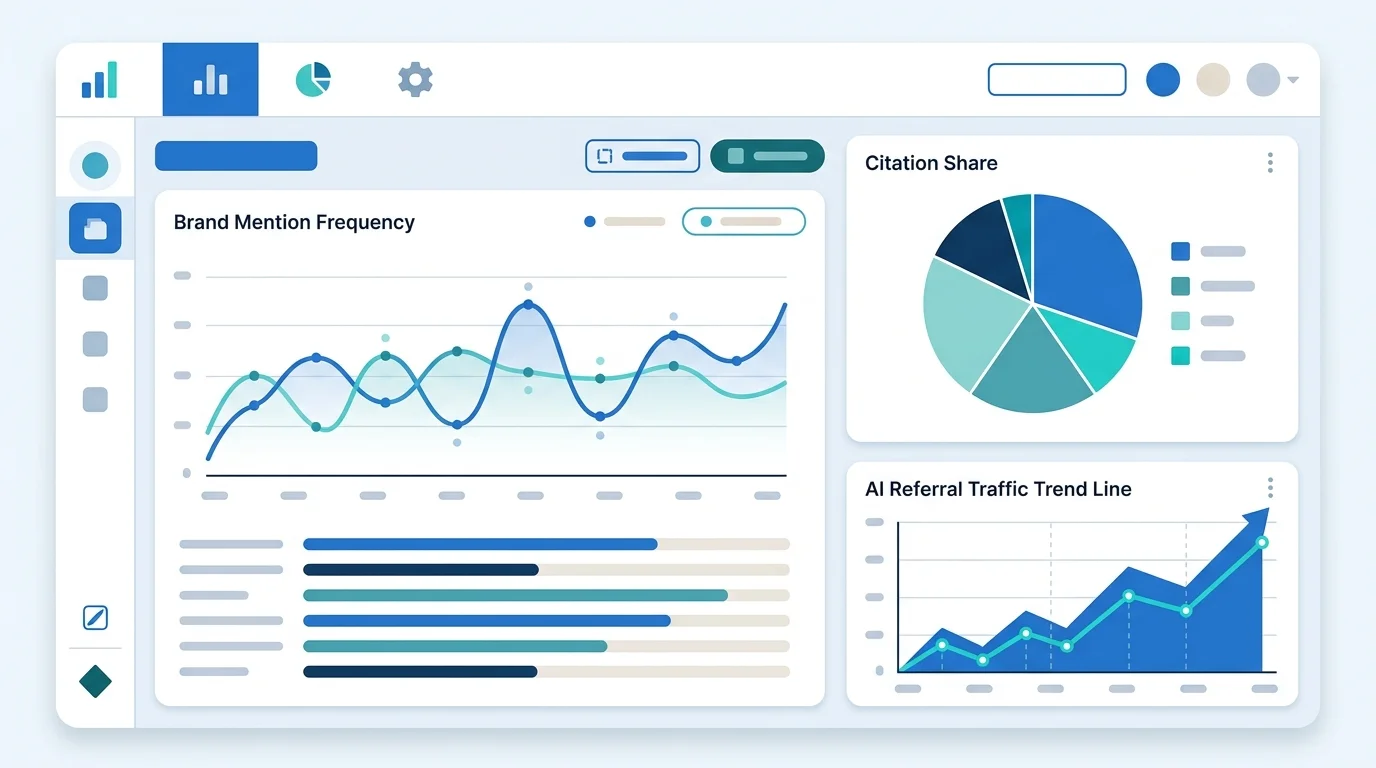 Dashboard-Übersicht für Perplexity-Monitoring: Brand Mentions, Citation Share und AI-Referral-Traffic