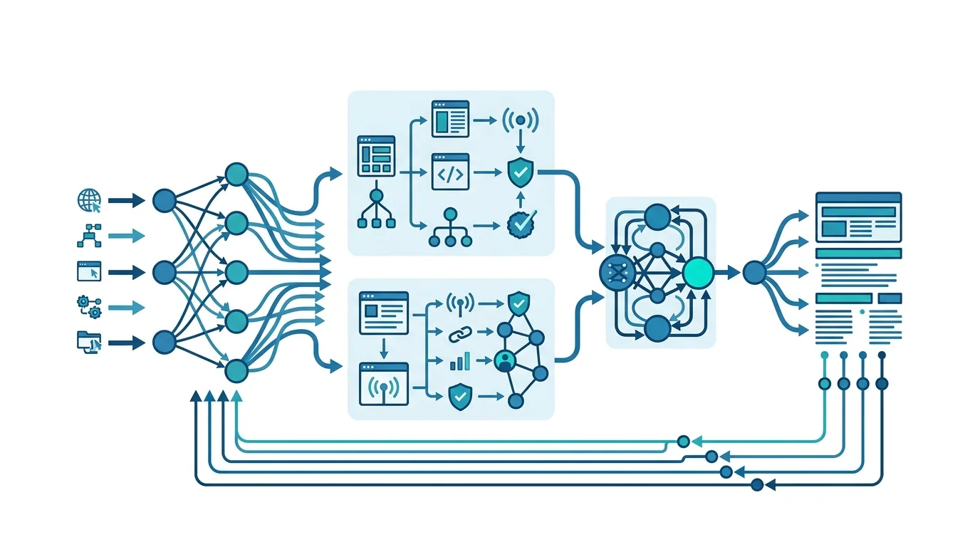 Technisches Diagramm: Perplexity Quellenauswahl und Crawling-Prozess erklärt