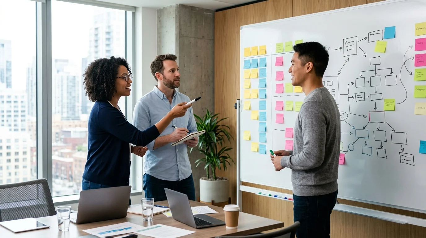 Interne Vorbereitung vor der Agentursuche: Team bespricht Content-Strategie und Briefing