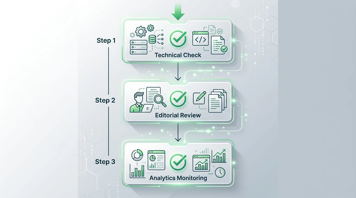 Dreistufiges Qualitätsmodell für automatisierte Texte: Technische Erstprüfung, menschliche Redaktion und Performance-Monitoring