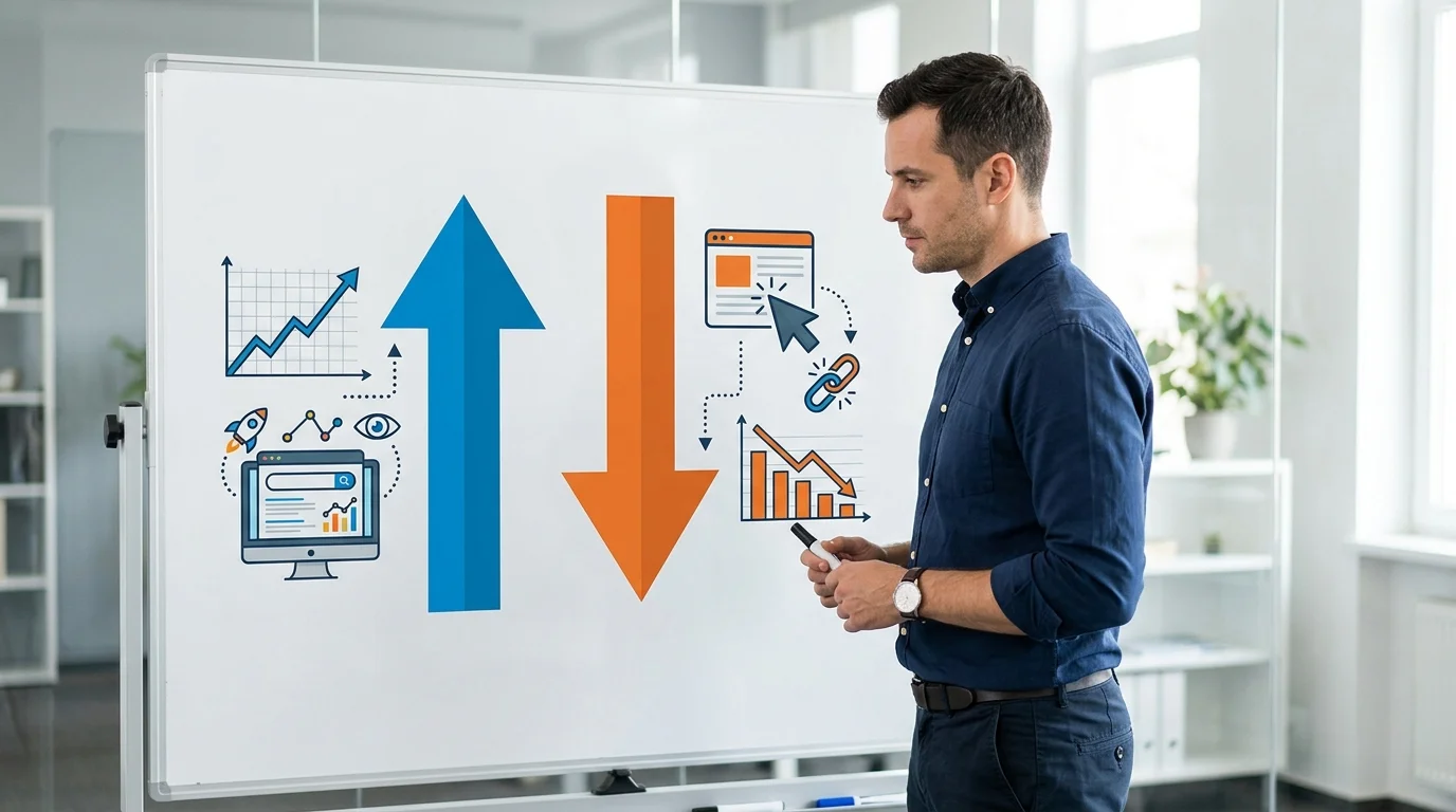 Diagramm das AI Overview Sichtbarkeit und Website-Traffic-Verhältnis zeigt