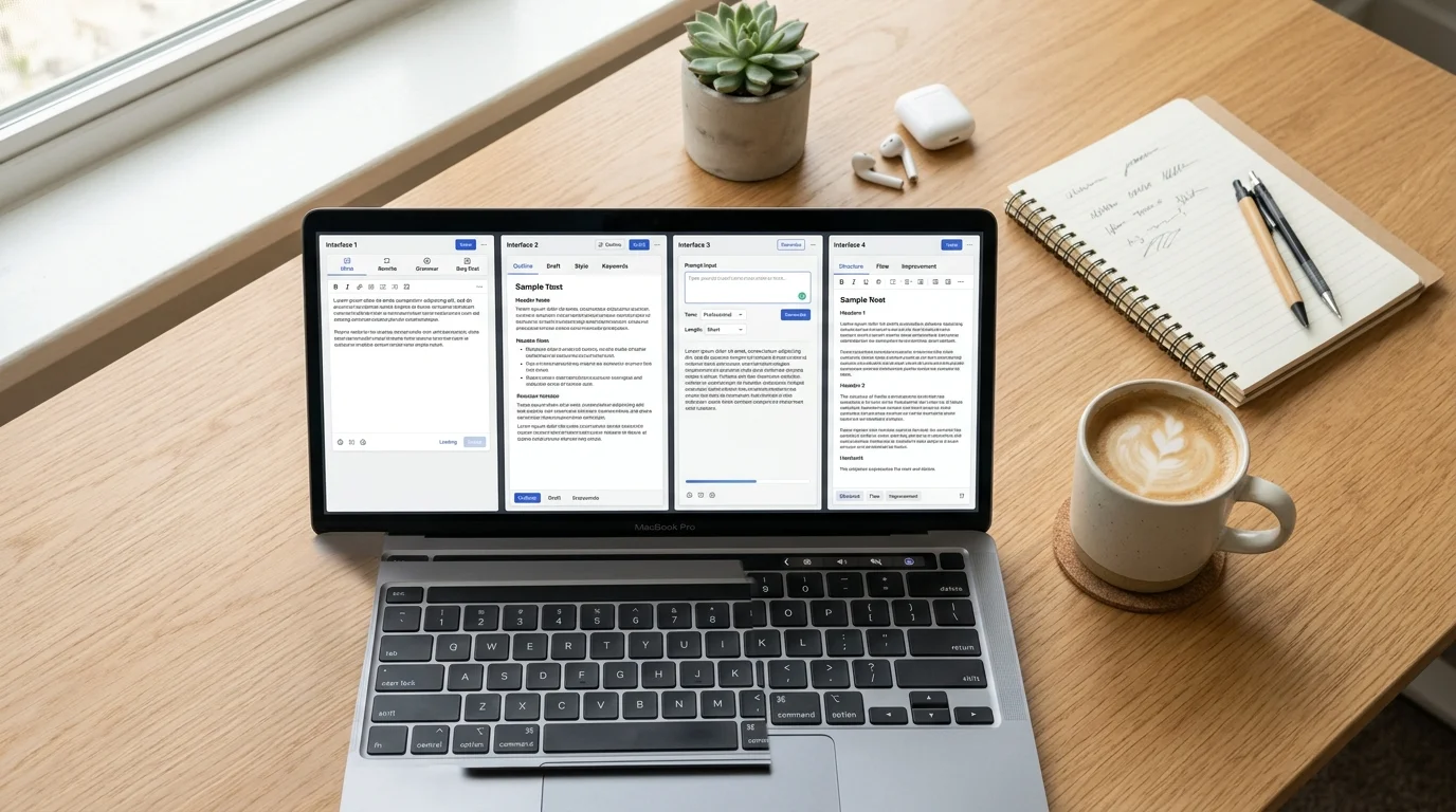 Vergleich von KI-Schreibtools als Writesonic Alternativen auf einem modernen Laptop-Bildschirm